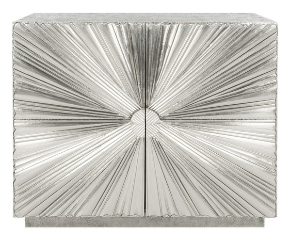 Sylas Silver Sunburst 2-Door Chest - Elegant Storage Solution for Living & Dining Room Decor