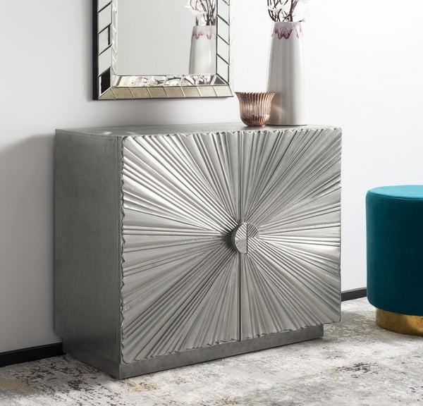 Sylas Silver Sunburst 2-Door Chest - Elegant Storage Solution for Living & Dining Room Decor