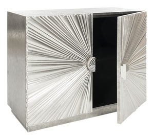 Sylas Silver Sunburst 2-Door Chest - Elegant Storage Solution for Living & Dining Room Decor