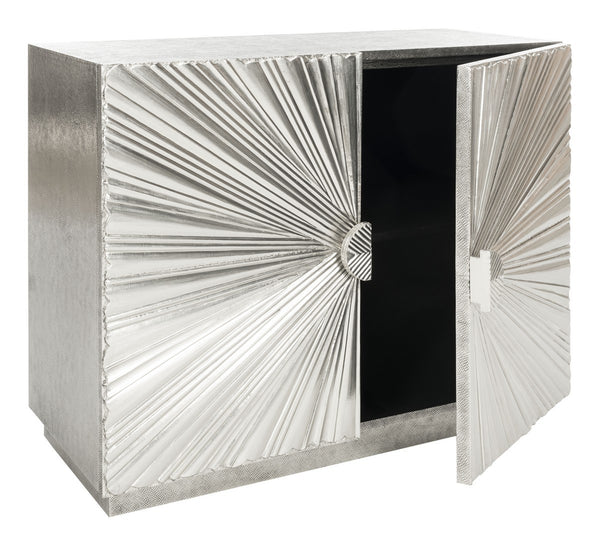 Sylas Silver Sunburst 2-Door Chest - Elegant Storage Solution for Living & Dining Room Decor
