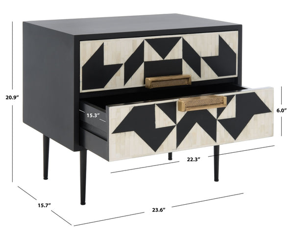 Safavieh Kimori 2 Drawer Nightstand Black / White SFV6612A