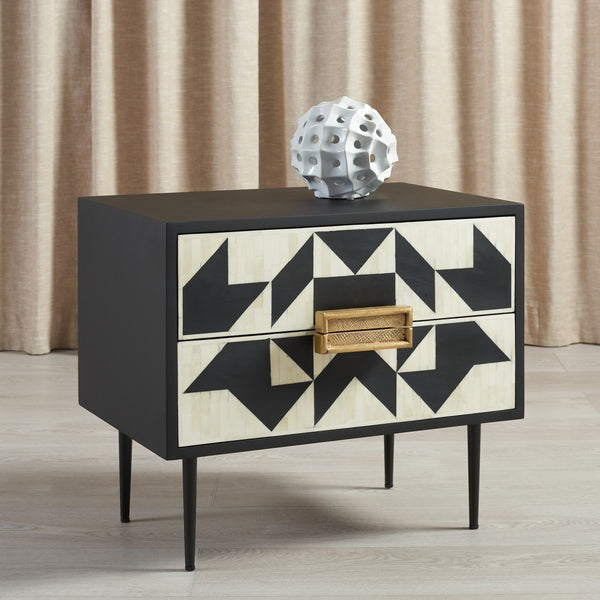 Safavieh Kimori 2 Drawer Nightstand Black / White SFV6612A