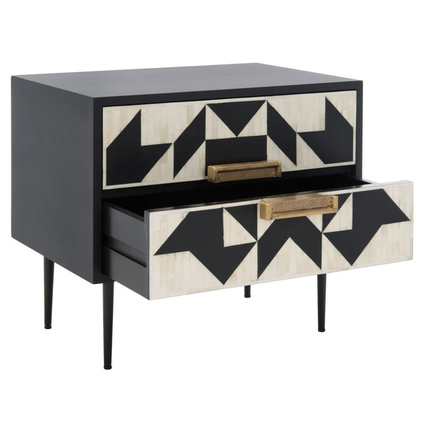 Safavieh Kimori 2 Drawer Nightstand Black / White SFV6612A