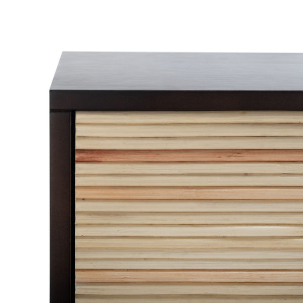 Stassie 5 Drawer Cane Chest - Coastal Chic Dresser with Natural Finish and Black Wood Frame Design