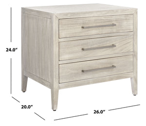 Ariella 3 Drawer Wood Nightstand Light Grey