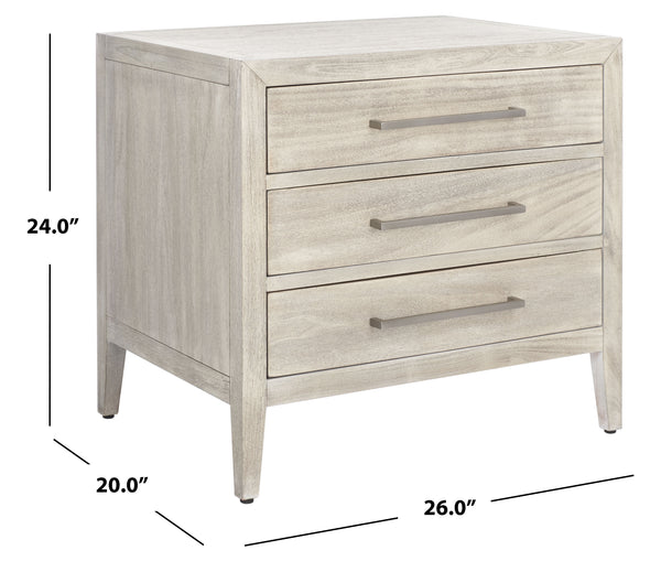 Ariella 3 Drawer Wood Nightstand Light Grey