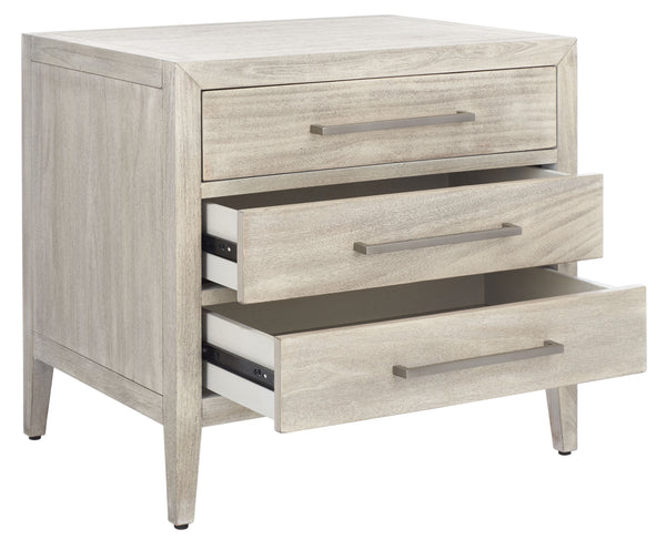 Ariella 3 Drawer Wood Nightstand Light Grey