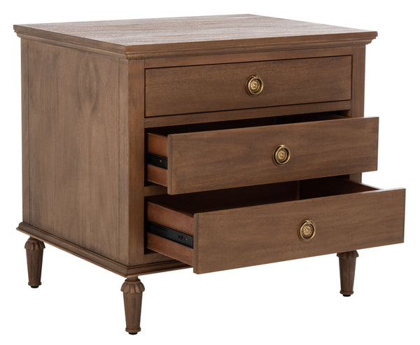 Lisabet 3 Drawer Wood Nightstand Brown