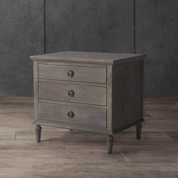 Lisabet 3 Drawer Wood Nightstand Light Grey
