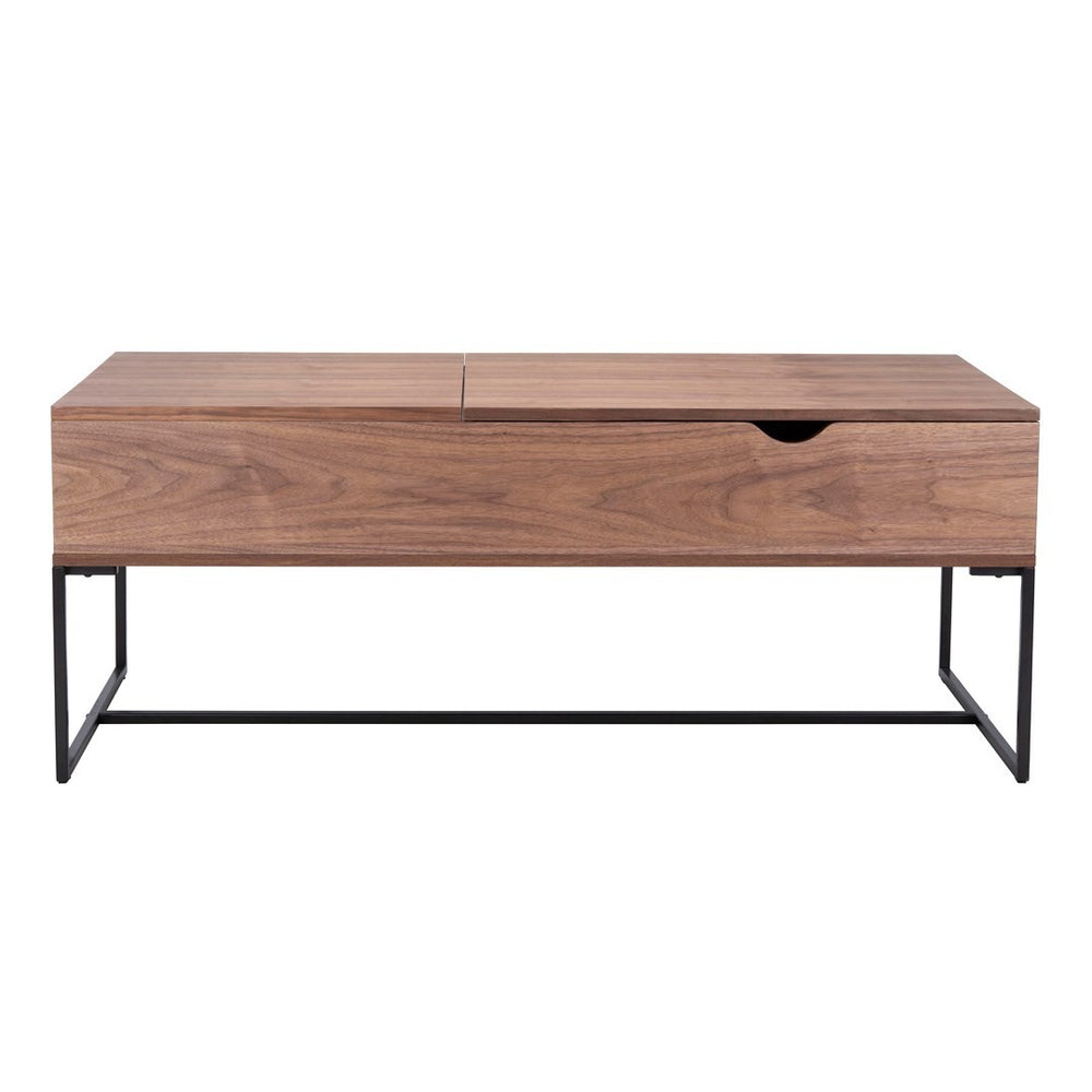 Nolen Lift Top Coffee Table - Stylish Walnut & Black Iron Design with Ample Hidden Storage Solutions