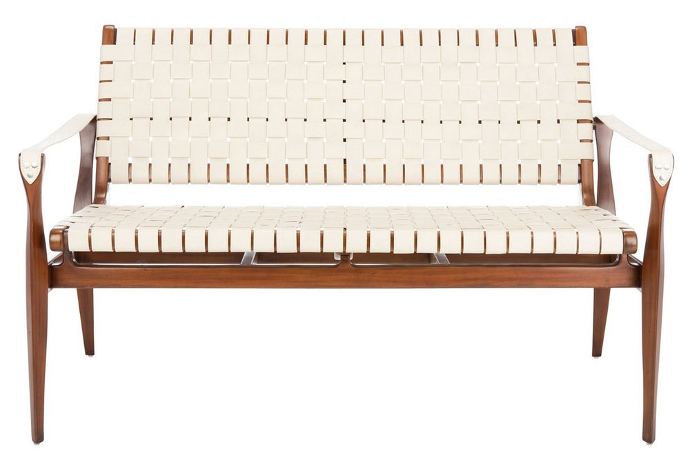 Dilan Leather Loveseat - Elegant White Design on Sturdy Mahogany Frame for Stylish Comfort