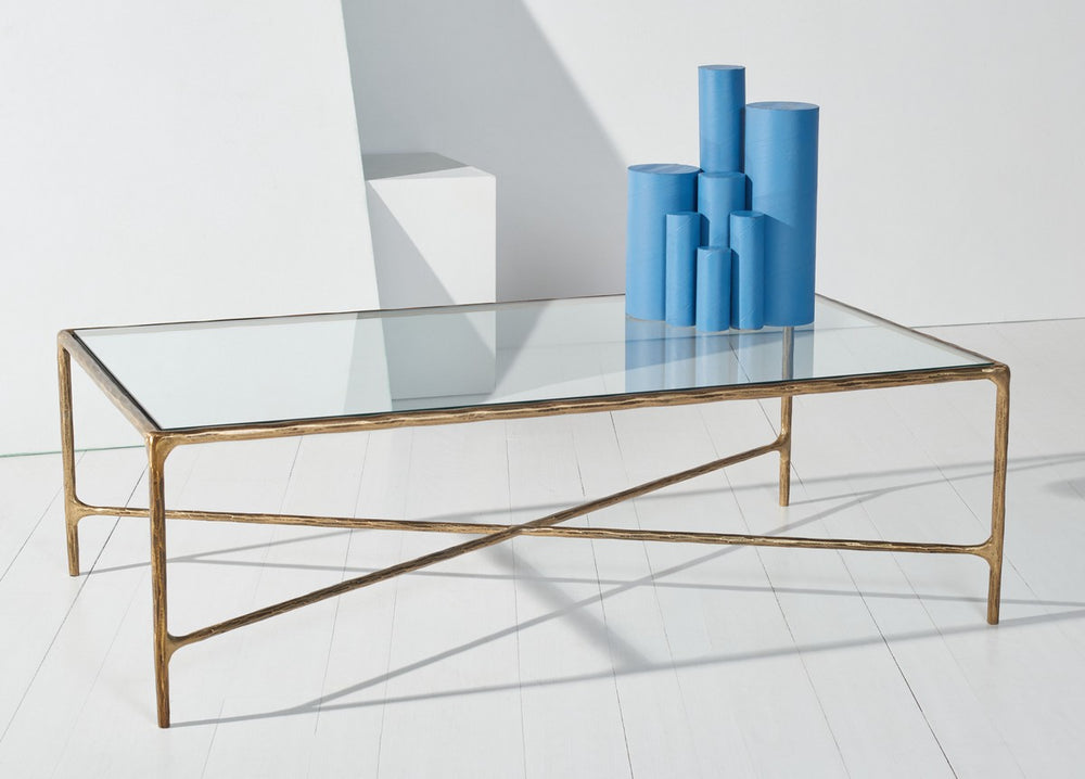 Jessa Rectangle Metal Coffee Table Brass Forged Metal / Tempered Glass SFV9500A