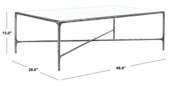 Jessa Rectangle Metal Coffee Table Silver Forged Metal / Tempered Glass SFV9500B