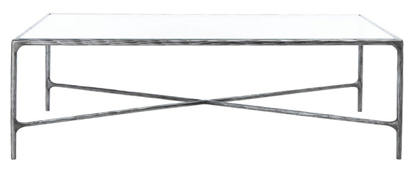 Jessa Rectangle Metal Coffee Table Silver Forged Metal / Tempered Glass SFV9500B