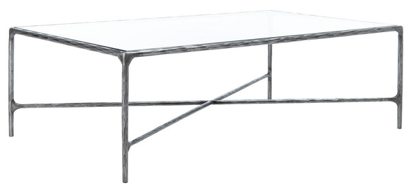 Jessa Rectangle Metal Coffee Table Silver Forged Metal / Tempered Glass SFV9500B