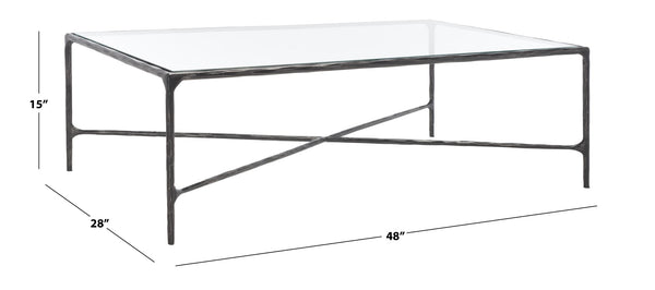 Safavieh Jessa Rectangle Metal Coffee Table Black Forged Metal / Tempered Glass SFV9500E