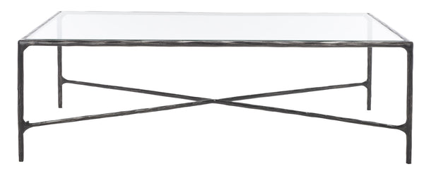 Safavieh Jessa Rectangle Metal Coffee Table Black Forged Metal / Tempered Glass SFV9500E