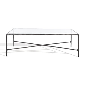 Safavieh Jessa Rectangle Metal Coffee Table Black Forged Metal / Tempered Glass SFV9500E