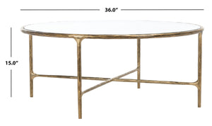 Jessa Round Metal Coffee Table Brass Forged Metal / Tempered Glass SFV9501A