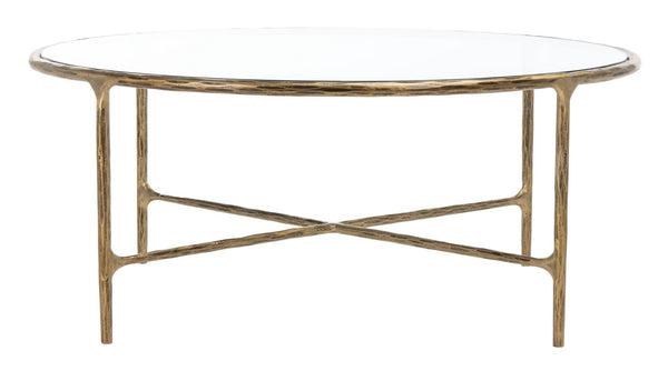 Jessa Round Metal Coffee Table Brass Forged Metal / Tempered Glass SFV9501A