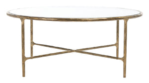 Jessa Round Metal Coffee Table Brass Forged Metal / Tempered Glass SFV9501A