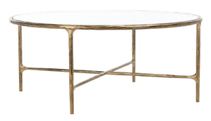 Jessa Round Metal Coffee Table Brass Forged Metal / Tempered Glass SFV9501A