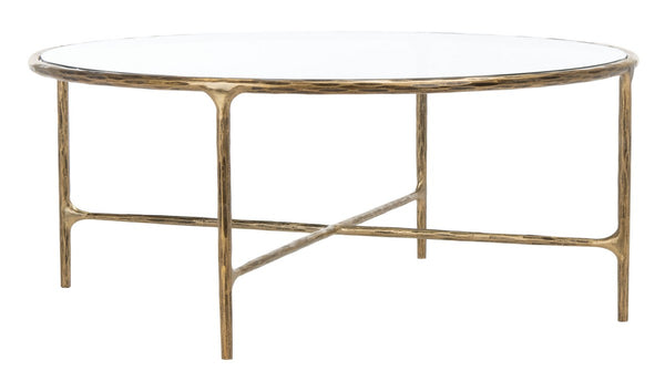 Jessa Round Metal Coffee Table Brass Forged Metal / Tempered Glass SFV9501A