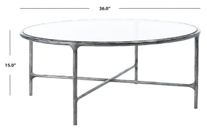 Jessa Round Metal Coffee Table Silver Forged Metal / Tempered Glass SFV9501B
