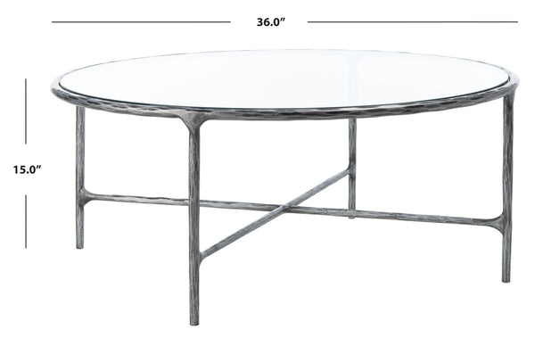 Jessa Round Metal Coffee Table Silver Forged Metal / Tempered Glass SFV9501B