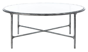 Jessa Round Metal Coffee Table Silver Forged Metal / Tempered Glass SFV9501B
