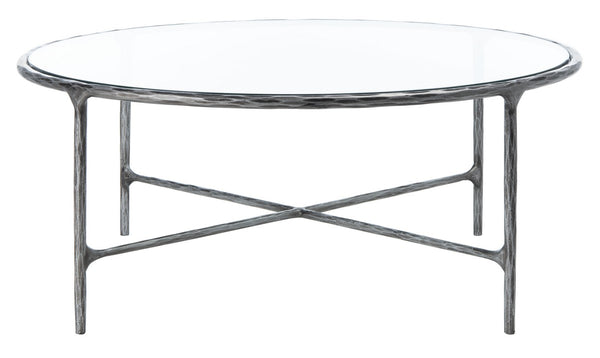 Jessa Round Metal Coffee Table Silver Forged Metal / Tempered Glass SFV9501B