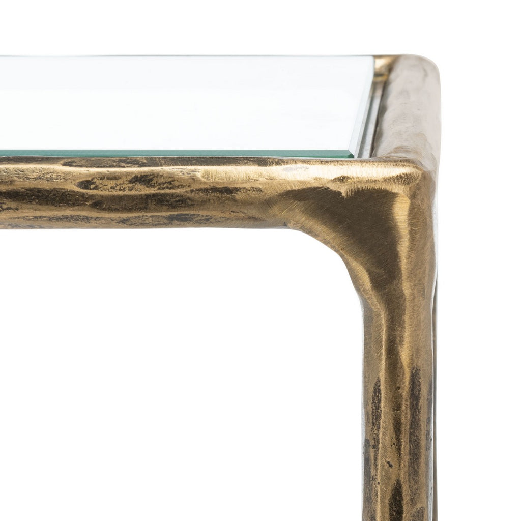 Jessa Forged Metal Rectangle Console Table Brass Forged Metal / Tempered Glass SFV9502A