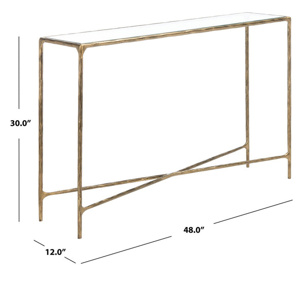 Jessa Forged Metal Rectangle Console Table Brass Forged Metal / Tempered Glass SFV9502A