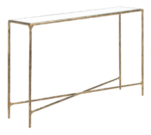 Jessa Forged Metal Rectangle Console Table Brass Forged Metal / Tempered Glass SFV9502A