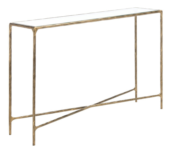 Jessa Forged Metal Rectangle Console Table Brass Forged Metal / Tempered Glass SFV9502A