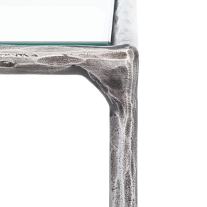 Jessa Forged Metal Rectangle Console Table Silver Forged Metal / Tempered Glass SFV9502B