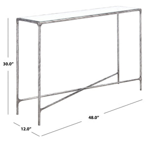 Jessa Forged Metal Rectangle Console Table Silver Forged Metal / Tempered Glass SFV9502B