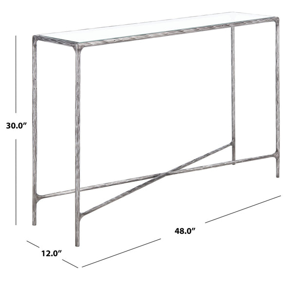 Jessa Forged Metal Rectangle Console Table Silver Forged Metal / Tempered Glass SFV9502B