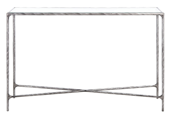 Jessa Forged Metal Rectangle Console Table Silver Forged Metal / Tempered Glass SFV9502B