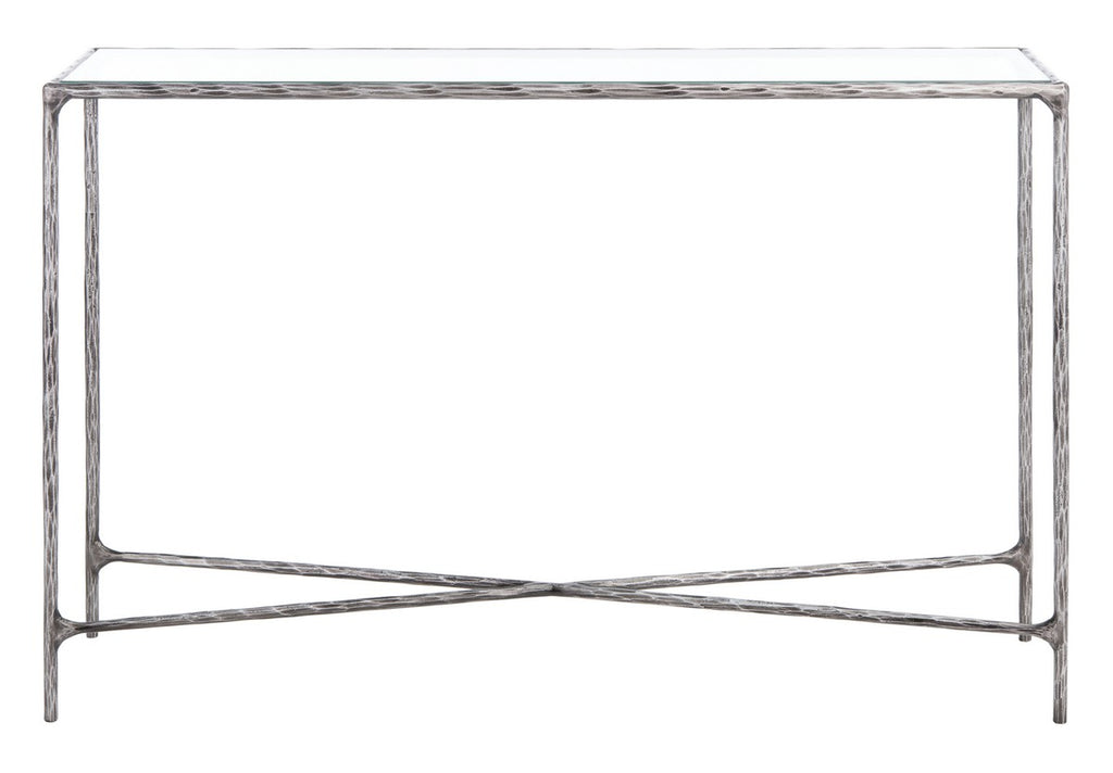Jessa Forged Metal Rectangle Console Table Silver Forged Metal / Tempered Glass SFV9502B
