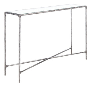 Jessa Forged Metal Rectangle Console Table Silver Forged Metal / Tempered Glass SFV9502B