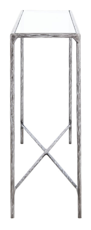 Jessa Forged Metal Rectangle Console Table Silver Forged Metal / Tempered Glass SFV9502B