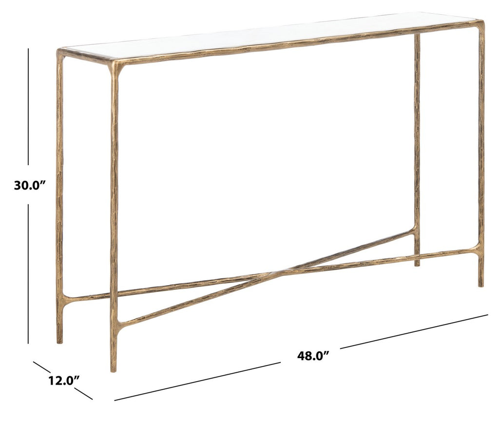 Jessa Forged Metal Rectangle Console Table Brass / White Forged Metal / White Marble SFV9502C