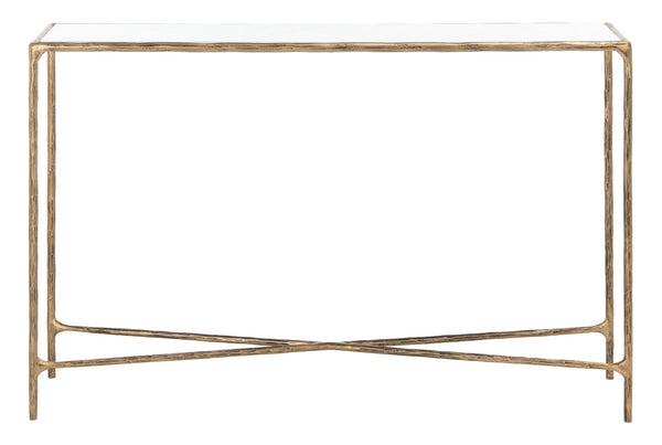 Jessa Forged Metal Rectangle Console Table Brass / White Forged Metal / White Marble SFV9502C