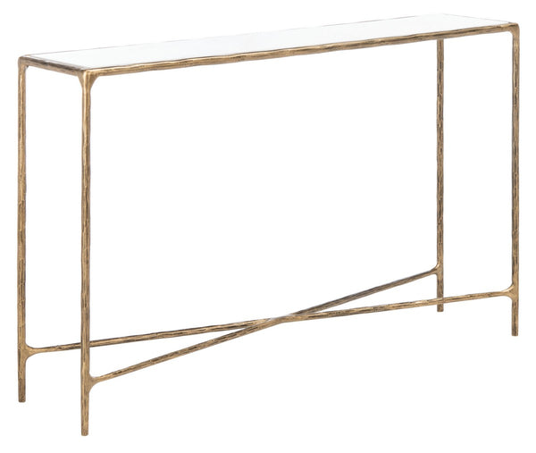 Jessa Forged Metal Rectangle Console Table Brass / White Forged Metal / White Marble SFV9502C