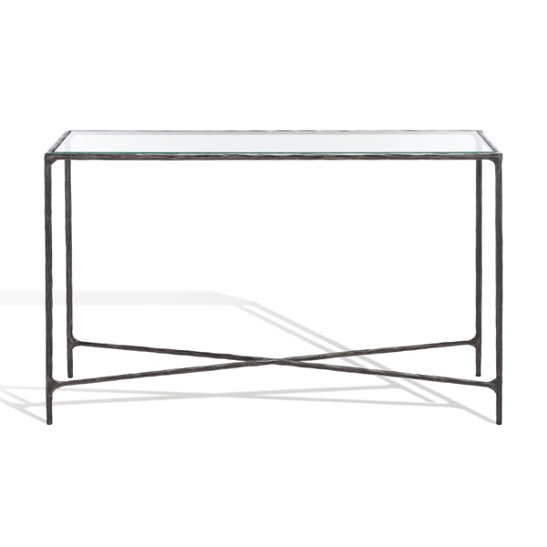 Safavieh Jessa Forged Metal Rectangle Console Table Black Forged Metal / Tempered Glass SFV9502E