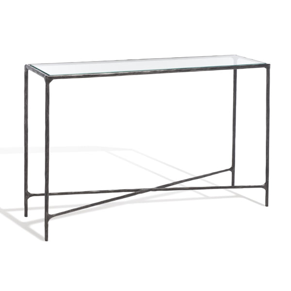 Safavieh Jessa Forged Metal Rectangle Console Table Black Forged Metal / Tempered Glass SFV9502E