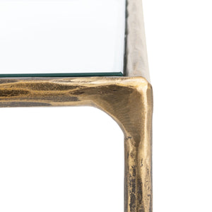 Jessa Forged Metal Square End Table Brass Forged Metal / Tempered Glass SFV9503A