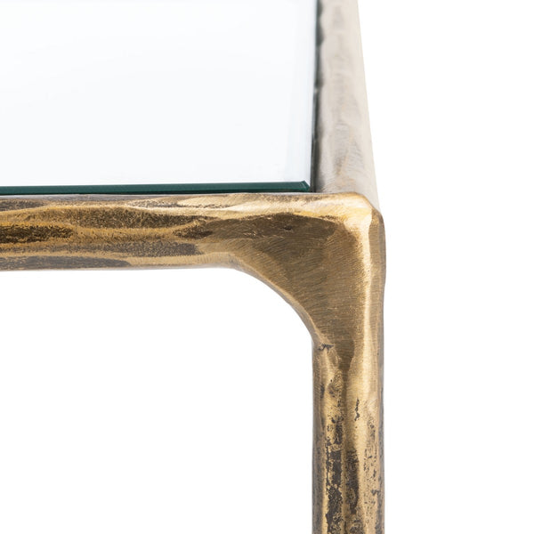Jessa Forged Metal Square End Table Brass Forged Metal / Tempered Glass SFV9503A