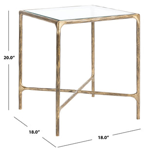 Jessa Forged Metal Square End Table Brass Forged Metal / Tempered Glass SFV9503A